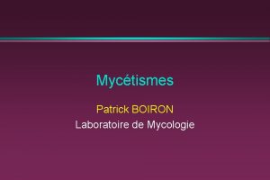 Myctismes Patrick BOIRON Laboratoire de Mycologie Les syndromes