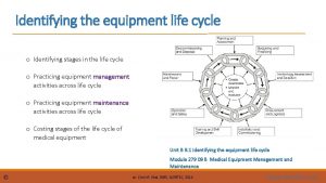Identifying the equipment life cycle o Identifying stages