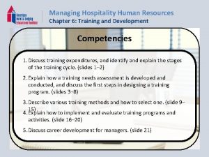 Managing Hospitality Human Resources Chapter 6 Training and