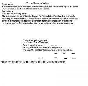 Copy the definition Assonance takes place when two