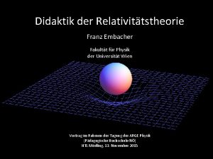 Didaktik der Relativittstheorie Franz Embacher Fakultt fr Physik