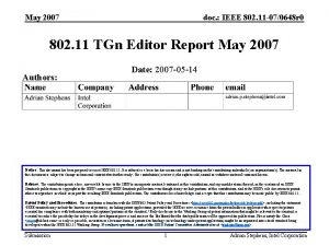 May 2007 doc IEEE 802 11 070648 r