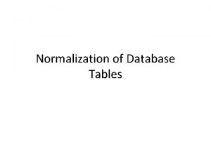 Normalization of Database Tables Normalization is a process