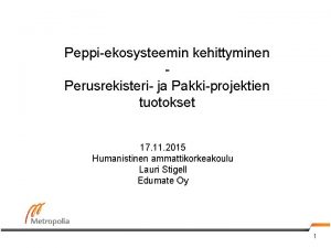 Peppiekosysteemin kehittyminen Perusrekisteri ja Pakkiprojektien tuotokset 17 11