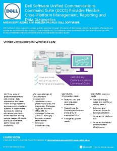 Dell Software Unified Communications Command Suite UCCS Provides