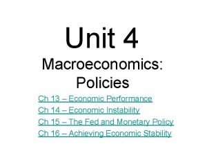 Unit 4 Macroeconomics Policies Ch 13 Economic Performance