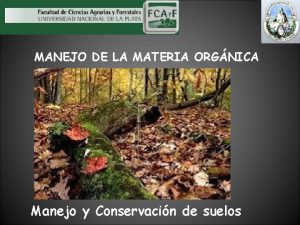 MANEJO DE LA MATERIA ORGNICA Manejo y Conservacin