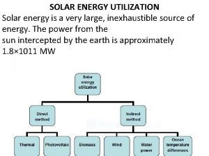 SOLAR ENERGY UTILIZATION Solar energy is a very