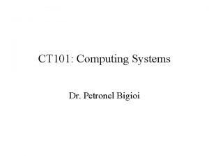 CT 101 Computing Systems Dr Petronel Bigioi Overview