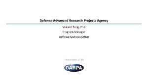 Defense Advanced Research Projects Agency Vincent Tang Ph