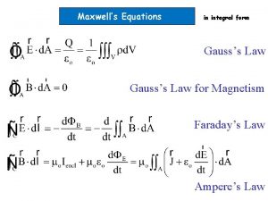 Maxwells Equations in integral form Gausss Law for