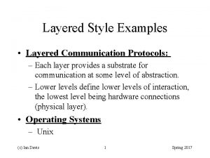 Layered Style Examples Layered Communication Protocols Each layer
