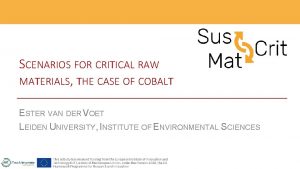 SCENARIOS FOR CRITICAL RAW MATERIALS THE CASE OF