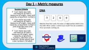 Day 1 Metric measures Success Criteria I can