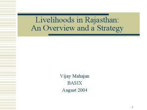 Livelihoods in Rajasthan An Overview and a Strategy