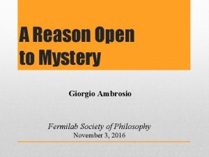 A Reason Open to Mystery Giorgio Ambrosio Fermilab