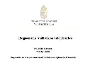 Regionlis Vllalkozsfejleszts Dr Billo Krmen osztlyvezet Regionlis s