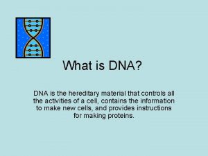 What is DNA DNA is the hereditary material
