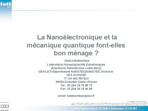 2006 La Nanolectronique et la mcanique quantique fontelles