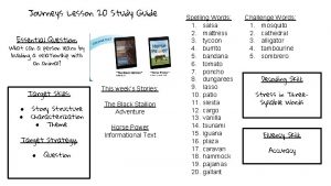 Journeys Lesson 20 Study Guide Essential Question What