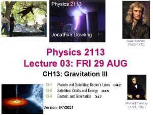 Physics 2113 Jonathan Dowling Isaac Newton 1642 1727