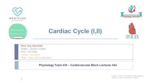 Cardiac Cycle I II Red very important Green