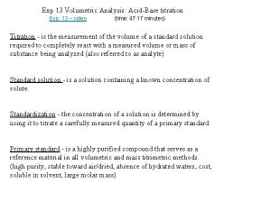 Exp 13 Volumetric Analysis AcidBase titration Exp 13