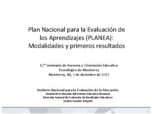Plan Nacional para la Evaluacin de los Aprendizajes