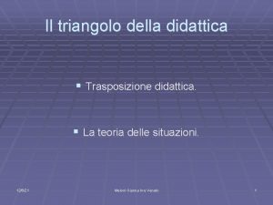 Il triangolo della didattica Trasposizione didattica La teoria
