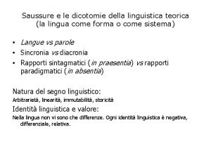 Saussure e le dicotomie della linguistica teorica la