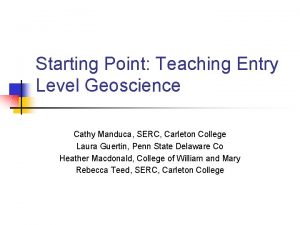 Starting Point Teaching Entry Level Geoscience Cathy Manduca