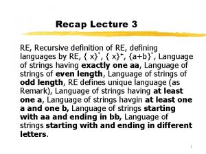 Recap Lecture 3 RE Recursive definition of RE