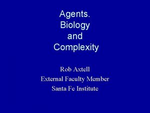 Agents Biology and Complexity Rob Axtell External Faculty