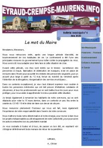 Bulletin municipal n 1 Mars 2019 Le mot