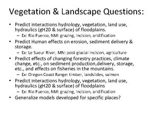 Vegetation Landscape Questions Predict interactions hydrology vegetation land