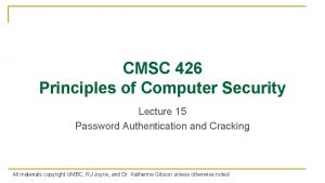 CMSC 426 Principles of Computer Security Lecture 15