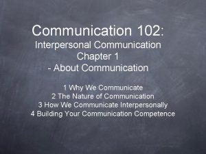 Communication 102 Interpersonal Communication Chapter 1 About Communication