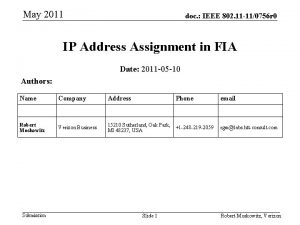 May 2011 doc IEEE 802 11 110756 r