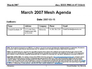 March 2007 doc IEEE P 802 11 07213