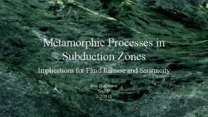 Metamorphic Processes in Subduction Zones Implications for Fluid