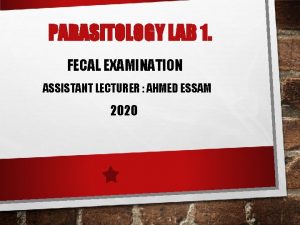 PARASITOLOGY LAB 1 FECAL EXAMINATION ASSISTANT LECTURER AHMED