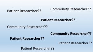 Patient Researcher Community Researcher Patient Researcher Community Researcher