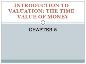 INTRODUCTION TO VALUATION THE TIME VALUE OF MONEY