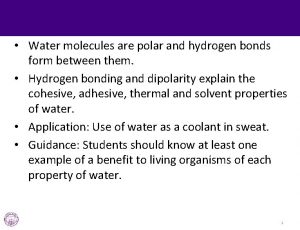 Water molecules are polar and hydrogen bonds form