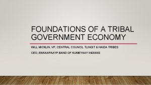 FOUNDATIONS OF A TRIBAL GOVERNMENT ECONOMY WILL MICKLIN