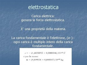 elettrostatica Carica elettrica genera la forza elettrostatica E