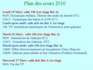 Plan des cours 2010 Lundi 15 Mars salle