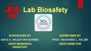 Lab Biosafety INTRODUCED BY SUPERVISED BY ENAS A