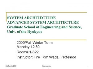 SYSTEM ARCHITECTURE ADVANCED SYSTEM ARCHITECTURE Graduate School of