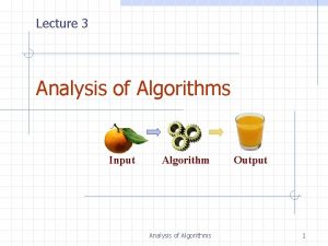 Lecture 3 Analysis of Algorithms Input Algorithm Analysis